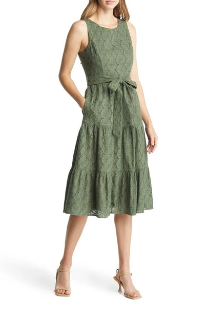 Tahari Asl Women's Cotton Eyelet Midi Dress In Green | ModeSens