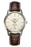 LONGINES HERITAGE FLAGSHIP AUTOMATIC LEATHER STRAP WATCH, 38.5MM