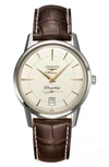 Longines Mens Cream L4.795.4.78.1 Heritage Stainless-steel And Leather Automatic Watch In Silver