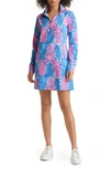 Lilly Pulitzer Skipper Upf 50 Long Sleeve Knit Shift Dress In Borealis Blue Tropic Down Low
