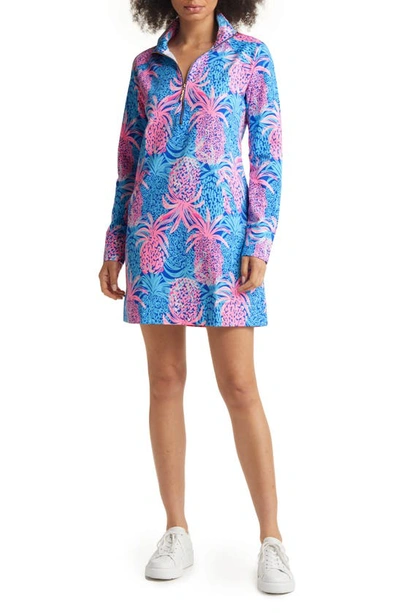 Lilly Pulitzer Skipper Upf 50 Long Sleeve Knit Shift Dress In Borealis Blue Tropic Down Low