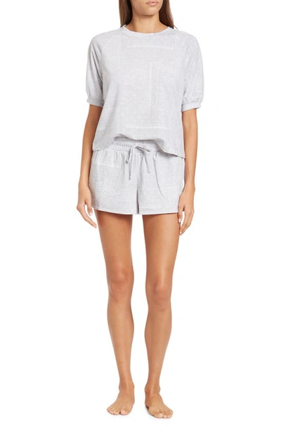 Splendid Puff Sleeve & Shorts Pajama 2-piece Set In Grey Heather Bandana
