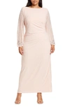 Marina Glitter Sleeve Maxi Dress In Blush