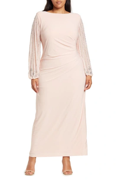 Marina Glitter Sleeve Maxi Dress In Blush