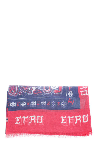 Etro Logo Print Frayed Edge Scarf In Multi