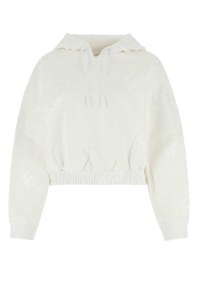 Fendi Logo Print Drawstring Hoodie In White