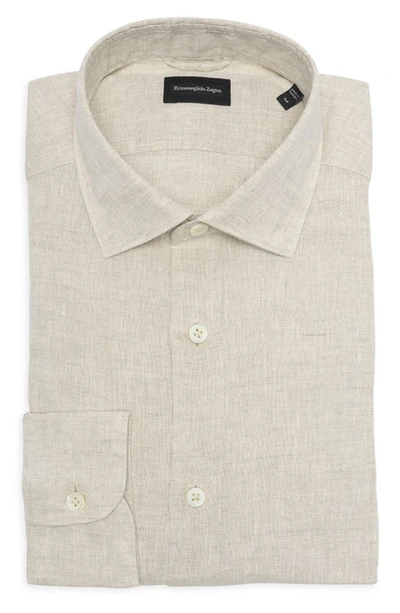 Zegna Pure Linen Button-up Shirt In Brown