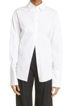 MONSE BELTED BACK STRETCH COTTON BUTTON-UP SHIRT