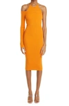 Monse One-sleeve Ribbed Wool-blend Halterneck Midi Dress In Bright Orange