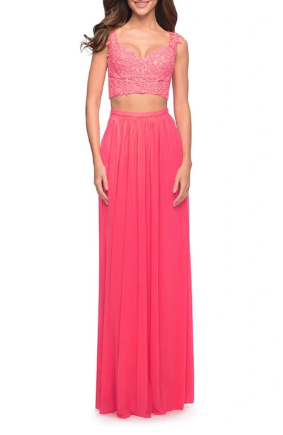 La Femme Beaded Two-piece Dress In Pink