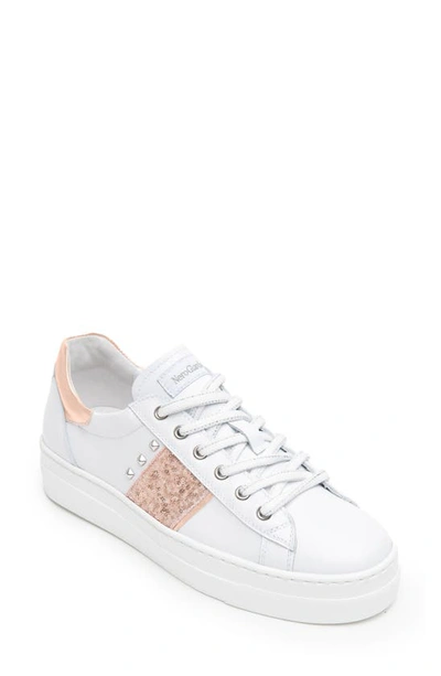 Nerogiardini Leather Glitter-band Court Sneakers In White/ Rose