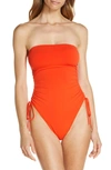 Robin Piccone Aubrey Strapless Cinched One-piece Swimsuit In Persimmon