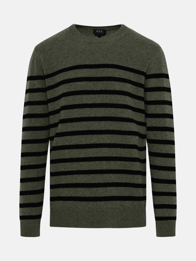 Apc Travis Wool & Cotton Stripe Regular Fit Crewneck Sweater In Green