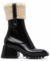 Chloé Women's Betty Shearling Cuff Rain Boots In Black