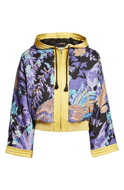 Saint Laurent Men's Phoenix Hooded Jacquard Kimono Jacket In Blue