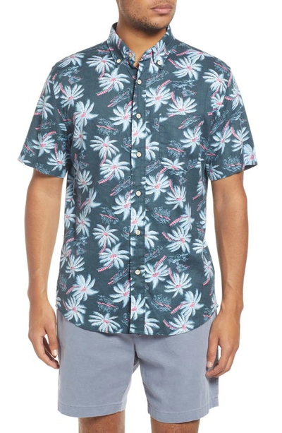 Faherty Kona Palm Print Short Sleeve Button-down Shirt In Midnight Palm Hawaiian