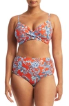 Sea Level Habitat High Waist Gathered Side Bikini Bottoms In Flame