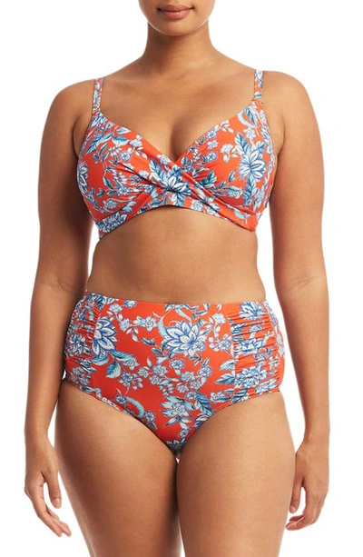 Sea Level Habitat High Waist Gathered Side Bikini Bottoms In Flame
