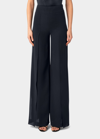 Akris Layered Front-slits Silk Georgette Wide-leg Pants In Navy