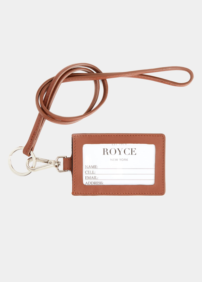 Royce New York Personalized Leather Lanyard Id Holder In Tan