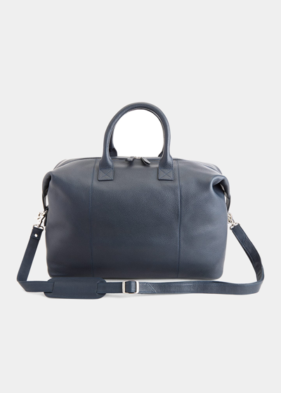 Royce New York Personalized Medium Executive Leather Duffel Bag In Navy Blue - Silver Foil