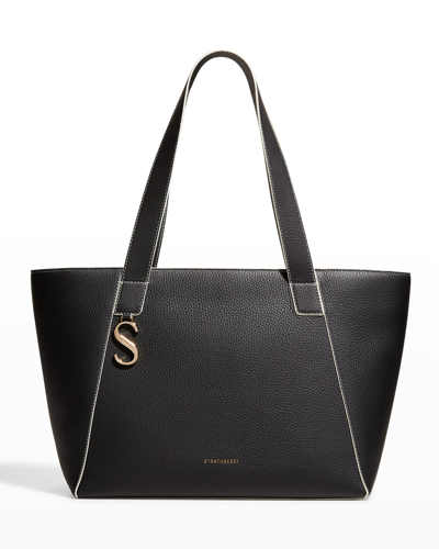 Strathberry Cabas East-west Leather Tote Bag In Black Vanilla