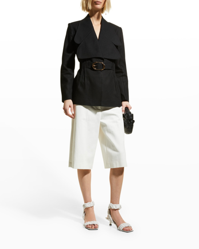 Acler Pacific Belted Linen Jacket With Exaggerated Collar In Black
