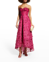 MARCHESA NOTTE STRAPLESS EMBROIDERED HIGH-LOW GOWN