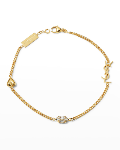 Saint Laurent Opyum Heart Charm Bracelet In Light Gold