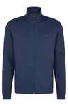 Hugo Boss Zip-up Sweatshirt In Organic Cotton With Curved Logo In Dark Blue