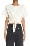 Isabel Marant Zelikia Tie Front Cotton T-shirt In Beige