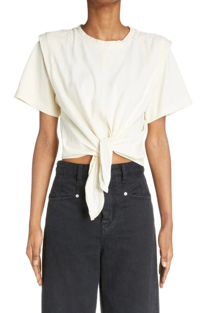 Isabel Marant Zelikia Tie Front Cotton T-shirt In Nude