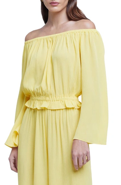 L Agence Callan Off-the-shoulder Smocked Waist Top In Light Maize