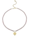 Sydney Evan Scallop Heart Charm Beaded Choker In Rose
