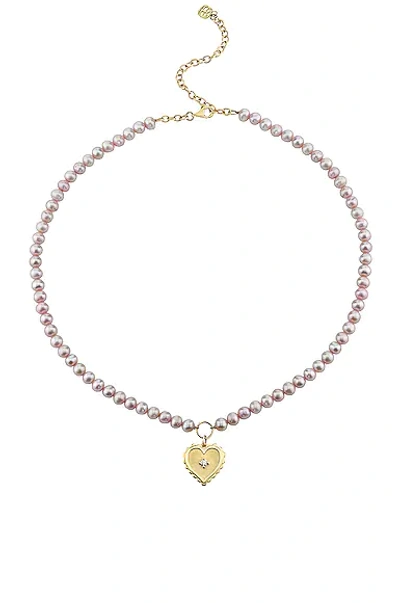 Sydney Evan Scallop Heart Charm Beaded Choker In Rose