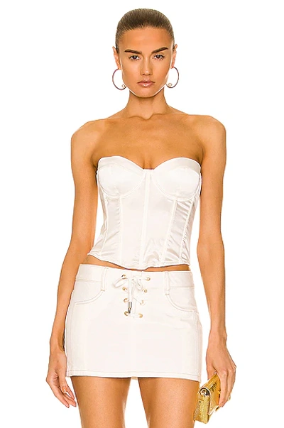 Fleur du Mal Floral Bow Embroidery Corset Top in White