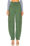 Ganni Tie Cuff Paperbag Waist Cargo Pants In Myrtle