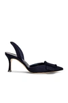 Manolo Blahnik Maysli Leather Buckle Halter Pumps In Navy