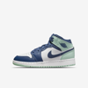 Jordan 1 Mid Big Kids' Shoes In Mystic Navy,white,mint Foam