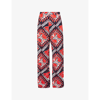 Valentino Comfortable Pants With Geometric Pink And Purple Pattern In Rosso Avorio Navy