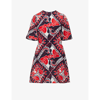 Valentino Bandana Print Flutter Sleeve Silk Sheath Dress In Rosso Avorio Navy