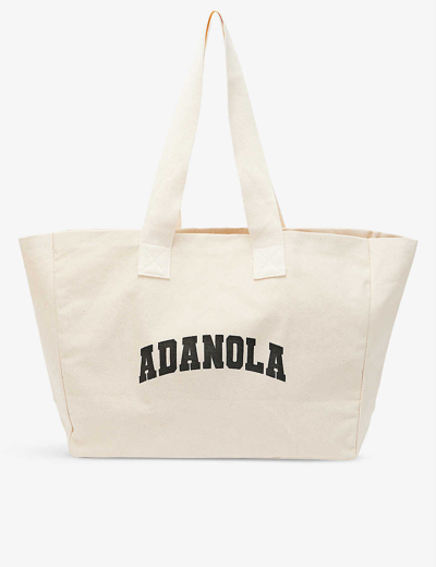 Adanola Varsity Cotton-canvas Tote Bag In Cream Black