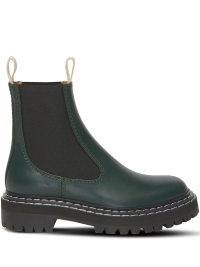 Proenza Schouler 30mm Lug Sole Leather Chelsea Boots In Dark Green