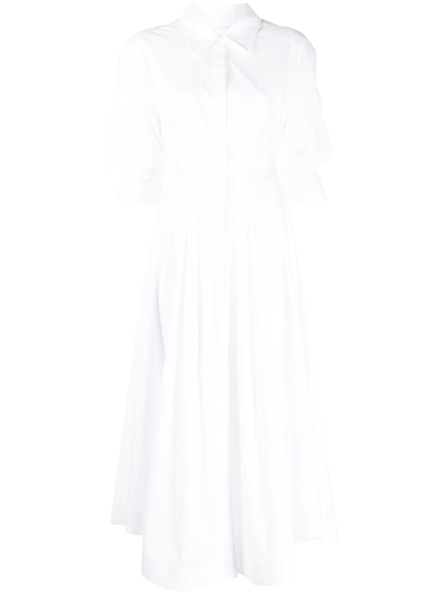 Simkhai Jazz Cutout Pintucked Cotton-blend Poplin Midi Shirt Dress In White