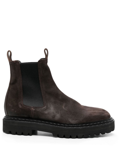 Officine Creative Round-toe Suede Boots In Brown