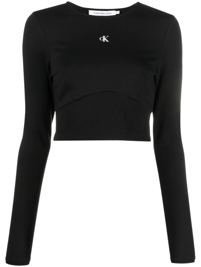Calvin Klein Jeans Est.1978 Logo-print Long-sleeve Cropped Top In Schwarz