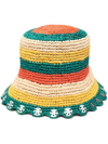 Rabanne Embellished Striped Raffia Bucket Hat In Grün