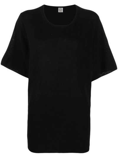 Totême Short-sleeved Silk T-shirt In Schwarz