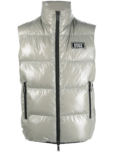 Dsquared2 Down Vest With Logo Patch In Dove Grey