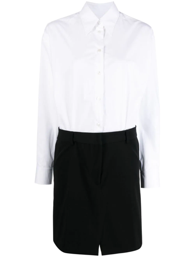 Mm6 Maison Margiela Cotton-poplin And Twill Mini Shirt Dress In White / Black